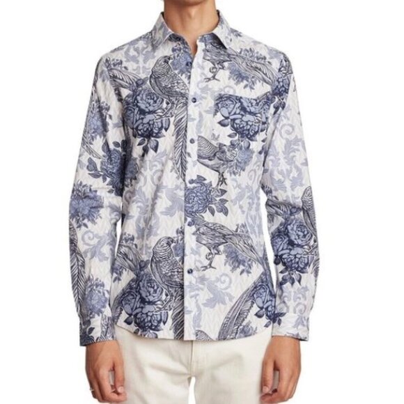 Paisley & Gray Samuel Slim Fit Button Down Shirt Long Sleeve Bird Print 18 NWOT - Picture 1 of 12